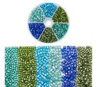 PandaHall 1260pcs Glass Bugle Beads Silver Lined Pony Seed Bead Blue Green Embroidery Beads for Necklace Bracelet Earring Jewelry Making