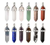PandaHall 12pcs Bullet Shape Crystal Stone Pendants 12 Styles Healing Pointed Chakra Natural Gemstone Charms Pendants with Platinum Alloy Findings for Necklace Jewelry Making