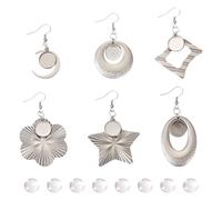PandaHall 12pcs Earring Wire Hooks Blank Bezel Trays Setting Flower Flat Round Oval Dangle Earring with 12pcs Glass Dome Cabochons for Jewelry Making