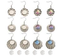 PandaHall 12pcs Stainless Steel Earring Wire Hooks Blank Bezel Trays Setting with Glass Dome Cabochons for Women Earring Jewelry Making