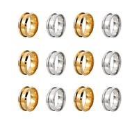 PandaHall 12pcs Stainless Steel Inlay Ring Core Blanks 17mm/18mm/19mm/20mm/21mm/22mm Round Grooved Finger Ring for Inlay Ring Jewelry Making Men Women, Golden & Stainless Steel Color