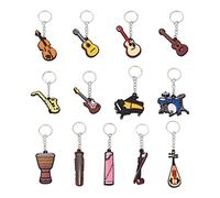 Pandahall 13pcs Musical Instrument Keychains Silicone Keychains with Ukulele & Guqin & Guitar & Drum & Lute & Violin & Chinese Zither & Piano & Urheen & Djembe & Saxophone Shape Gift for Kids, Adults