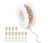 Pandahall 14K Gold Plated Stainless Steel Chains 16.4 Feet Pearl Beaded Necklace Chains for Jewelry Making & Golden Lobster Claw Clasps Open Jump Ring for Men Women DIY Jewelry Making Bracelet