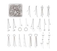 Pandahall 14Pcs Rhinestone Tassel Earrings Charms Long Chain Tassel Dangle Earrings Drop Crystal Chandelier Earrings Sparkle Butterfly Heart Earrings for Women (Platinum)