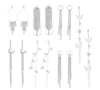 Pandahall 14Pcs Tassel Earring Cubic Zirconia Charms Rhinestone Long Chain Sparkly Chandelier Earrings Charm Teardrop Heart Butterfly Leaf Crystal Dangle Charms for Earring Jewelry Making (Platinum)