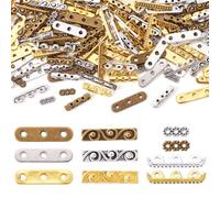 Pandahall 150Pcs 3-Holes Rectangle Spacer Bar Metal Beads 4 Styles Tibetan Multi Strand Separator Link End Bar Mixed Colors for Jewelry Making
