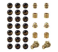 PandaHall 155pcs 10mm Buddhist Beads with Antique Golden Dragon Head & Buddha Head & Column & Barrel & Round Spacer Loose Beads for DIY Necklace Bracelet Making