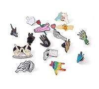 PandaHall 15pcs Enamel Pins Set Gesture Hand Brooches Cartoon Lapel Badges for DIY Clothing Sweater Shirt Jacket Backpack Hat Decoration