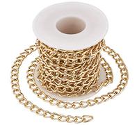 PandaHall 16.4ft Aluminium Curb Chains Golden Unwelded Twisted Chains Round Curb Cuban Chain Necklace 10x6.5x1.8mm for Jewelry Making