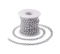 PandaHall 16.4ft Aluminium Curb Chains Silver Unwelded Twisted Chains Round Curb Cuban Chain Necklace 10x6.5x1.8mm for Jewelry Making