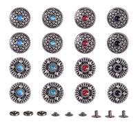 PandaHall 16 Sets Turquoise Rapid Rivets Studs Antique Silver Leather Snap Fasteners Decorative Rivets for Purse Handbag Shoes Leather Craft Clothes Belt