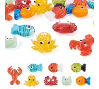 Pandahall 16Pcs Lampwork Ocean Animal Beads Handmade 3D Glass Cute Cartoon Fish Crab Octopus Shrimp Beads Crystal Sea Animal Bumpy Bead Loose Spacer for DIY Bracelet Necklace Earring Jewelry Making