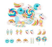 Pandahall 16Pcs Rainbow Color Resin Candy Charms 8 Styles Cute Cartoon Food Lollipop Ice Cream Dangle Charms Flatback Pendants Hang Ornament for DIY Craft Bracelet Earring Keychain Jewelry Making