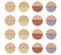 PandaHall 16pcs Resin Wooden Charms Pendants Flat Round Flower Charms Vintage Wood Pieces Statement for Bohemian Dangle Earring Necklace Jewelry Making