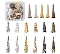 PandaHall 170pcs Alloy Filigree Flower Spacer Bead Caps 3 Styles Tibetan Metal Cones Bead Loose Beads Charm for DIY Necklace Earring Jewelry Making, Hole: 1.2~2.5mm