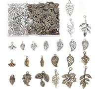 PandaHall 184pcs 23 Style Leaf Pendants Charms Tibetan Tree Leaf Charms Alloy Charms for Necklace Bracelet Earring Jewellery Creation, Silver/Antique Bronze