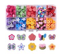 PandaHall 200pcs Polymer Clay Butterfly Beads Clay Flower Beads Loose Spacer Insect Beads for DIY Bracelet Earring Necklace Jewellery Making
