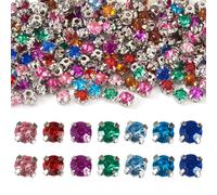PandaHall 200pcs Square Sew On Rhinestones 5mm Rhinestone Montee Beads with Brass Prong for DIY Dress Clothes Shoes Bag Decorations, Random Mixed Color