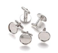 Pandahall 20pcs Brass Men's Cufflinks Cuff Button Cabochons Frame Tray Bezel Cufflink Blanks Setting Tray: 16mm/0.63inch Platinum