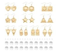 PandaHall 20pcs Earring Wire Hooks Blank Bezel Trays Setting Flower Star Heart Dangle Earring with Glass Dome Cabochons Ear Nuts for Jewelry Making
