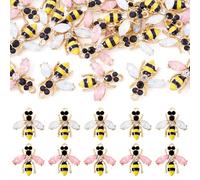 Pandahall 20Pcs Enamel Bee Rhinestone Charms Cute Honeybee Pendant Crystal Yellow Bees with Pink White Wing Dangle Charms for DIY Craft Wedding Decoration Necklace Bracelet Jewelry Making
