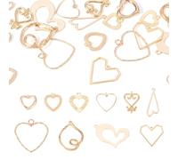 Pandahall 20Pcs Heart Charms 18K Real Gold Plated Brass Love Heart Pendants Metal Hollow Frame Hearts Dangle Charms for Valentine's Day Necklace Earrings Keychains Jewelry Making