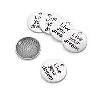 Pandahall 20pcs Inspiration Words Charms 20mm Antique Silver Flat Round "Live your Dream" Word Beads Pendants