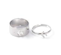 PandaHall 20pcs Matching Airplane Rings for Couples Friendship Platinum Adjustable Pinky Promise Finger Ring 17-18mm Cut Out Design for Valentines Gifts Women Men Teen Girls Best Friends