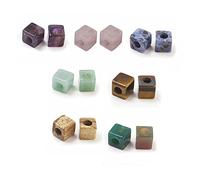 PandaHall 20pcs Natural & Synthetic Gemstone European Beads Cube Large Hole Gemstone Beads 10x10x10mm Chakra Healing Spacer Loose Beads for European Charm Bracelet, Hole: 4.5~5mm