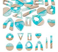 Pandahall 20Pcs Resin Wood Pendants Ocean Theme Geometric Teardrop Donut Wooden Charms for Dangle Drop Earring Necklace Jewelry Making