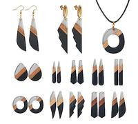 Pandahall 20Pcs Resin Wooden Pendants Long Teardrop Rectangle Leaf Donut Wood Charms for Dangle Drop Earring Necklace Jewelry Making