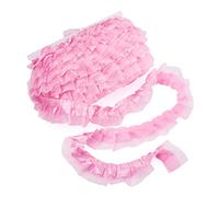 PandaHall 21.8 Yards Satin Organza Lace Edge Trim 2-Layer Gathered Ruffle Chiffon Ribbon 1-5/8 Inch Hot Pink Pleated Edging Trimmings Fabric for Cloth Sewing Embroidered Applique Wedding Party Decor