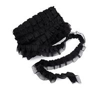 PandaHall 21.8 Yards Satin Organza Lace Edge Trim 2-Layer Gathered Ruffle Chiffon Ribbon 1-5/8 Inch Black Pleated Edging Trimmings Fabric for Cloth Sewing Embroidered Applique Wedding Party Decor