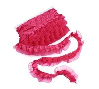 PandaHall 21.8 Yards Satin Organza Lace Edge Trim 2-Layer Gathered Ruffle Chiffon Ribbon 1-5/8 Inch Deep Pink Pleated Edging Trimmings Fabric for Cloth Sewing Embroidered Applique Wedding Party Decor