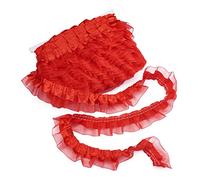 PandaHall 21.8 Yards Satin Organza Lace Edge Trim 2-Layer Gathered Ruffle Chiffon Ribbon 1-5/8 Inch Red Pleated Edging Trimmings Fabric for Cloth Sewing Embroidered Applique Wedding Party Decor