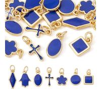 Pandahall 21Pcs Mixed Enamel Charms Brass Alloy Cute Blue Geometric Hamsa Hand Flower Cross Pendants Metal Flat Back Dangle Charms with Jump Ring for DIY Necklace Bracelet Jewelry Making
