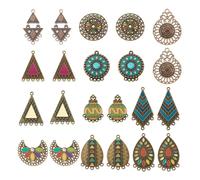 PandaHall 22pcs Tibetan Chandelier Connector Links Charms Triangle Moon Teardrop Rhombus Flat Round Filigree Pendants for Bohemian Jewelry Making
