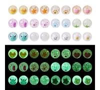 Pandahall 24Pcs 15mm Glow in The Dark Animals Beads Acrylic Luminous Round Beads 12 Styles Glow Star Animal Footprint Bead for Bracelet Necklace Jewelry Making