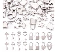 PandaHall 24pcs 304 Stainless Steel Key & Lock Charms Pendants 8 Styles Vintage Skeleton Key Heart Padlock Charms for DIY Necklace Pendant Jewelry Making