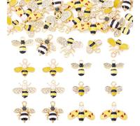 Pandahall 24Pcs Alloy Enamel Bee Rhinestone Charms Cute 3D Flatback Honeybee Charm Crystal Yellow Bees Pendant Dangle Charms for DIY Craft Wedding Decoration Necklace Bracelet Jewelry Making