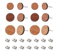 PandaHall 24pcs Flat Round Stud Earring Wood Ear Studs Wooden Earring Blanks Earring Posts with Ear Nuts for Women Girls Jewelry Making