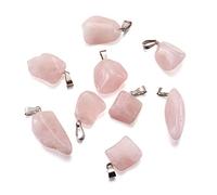 PandaHall 24pcs Natural Rose Quartz Irregular Gemstone Pendant Nuggets Shape Healing Crystal Chakra Gemstone Charms Pendant with Stainless Steel Snap On Bails for Necklace Jewelry Making