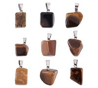 PandaHall 24pcs Natural Tiger Eye Irregular Gemstone Pendant Nuggets Shape Healing Crystal Chakra Gemstone Charms Pendant with Stainless Steel Snap On Bails for Necklace Jewelry Making