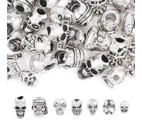 PandaHall 24pcs Tibetan Silver Skull Beads Large Hole European Skeleton Charms Beads Skull Head Spacer Beads for Halloween Bracelet Necklace Earring Jewelry Making