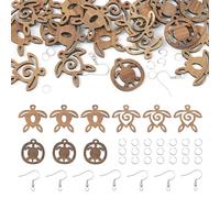 PandaHall 24pcs Wood Earring Making Kit with Tortoise Wooden Pendants Sea Turtle Earring Charms for Boho Earring DIY Jewelry Making