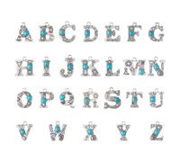 Pandahall 26Pcs Alloy Letter Charms Turquoise Stone A-Z Alphabet Pendants Vintage Style Western Charms for Jewelry Craft Making