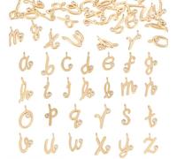 Pandahall 26Pcs Letter Cubic Zirconia Charms 18K Gold Plated Alphabet Pendants Metal A to Z Initial Letter Rhinestone Charm Dangle Charms for Necklace Earrings Keychains Jewelry Making
