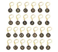 Pandahall 26Pcs Letter Stitch Markers Alloy Enamel Black A to Z Initial Alphabet Pendant Cute Flat Round Metal Locking Crochet Stitch Markers for Knitting Sewing Quilting Jewelry Making