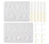 PandaHall 2pcs Earring Resin Mould Fish Star Teardrop Pendant Silicone Molds with Earring Hooks Jump Rings for Epoxy Casting Crafts Jewellery Making