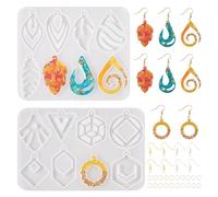 PandaHall 2pcs Resin Mould Teardrop Leaf Flower Pendant Silicone Molds with Earring Hooks Jump Rings for Epoxy Casting Crafts Jewellery Making